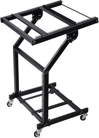 Schwarzer, rollbarer Rackrahmen für mobiles Audio-Equipment