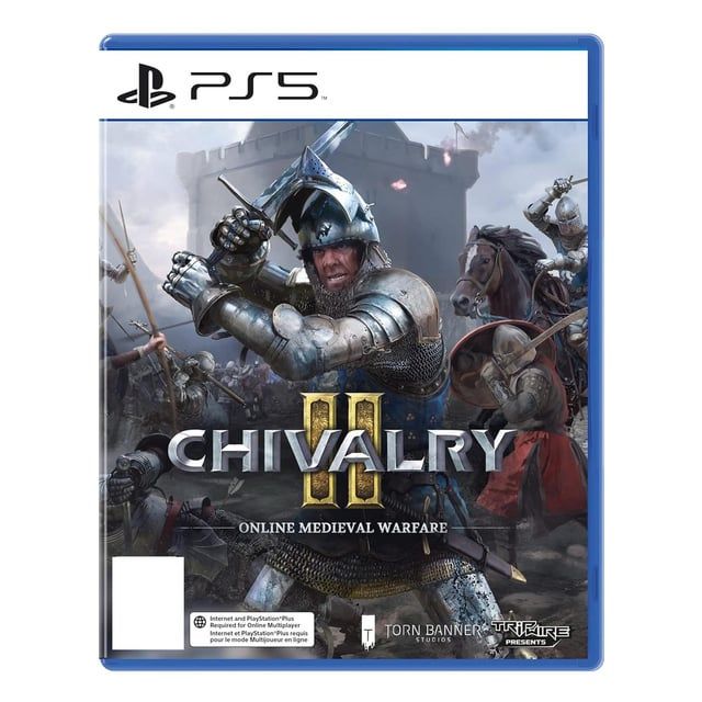 Spielehülle von "Chivalry II" für PS5 mit kämpfenden Rittern, die mittelalterliche Kriegsführung zeigen.